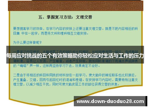 每周应对挑战的五个有效策略助你轻松应对生活与工作的压力 每周应对挑战的五个有效策略助你轻松应对生活与工作的压力